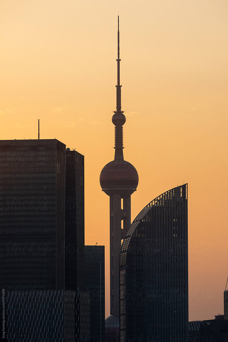 Oriental Pearl TV Tower, Shanghai landmark, China.