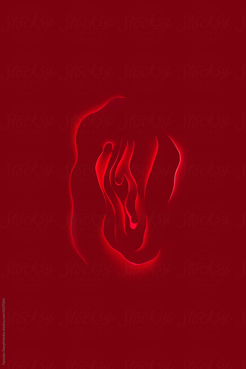 Anatomical structure of female vulva made of layered red paper