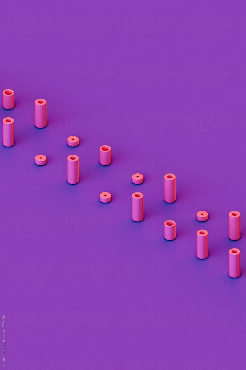 rows of Pink tubes on a violet background