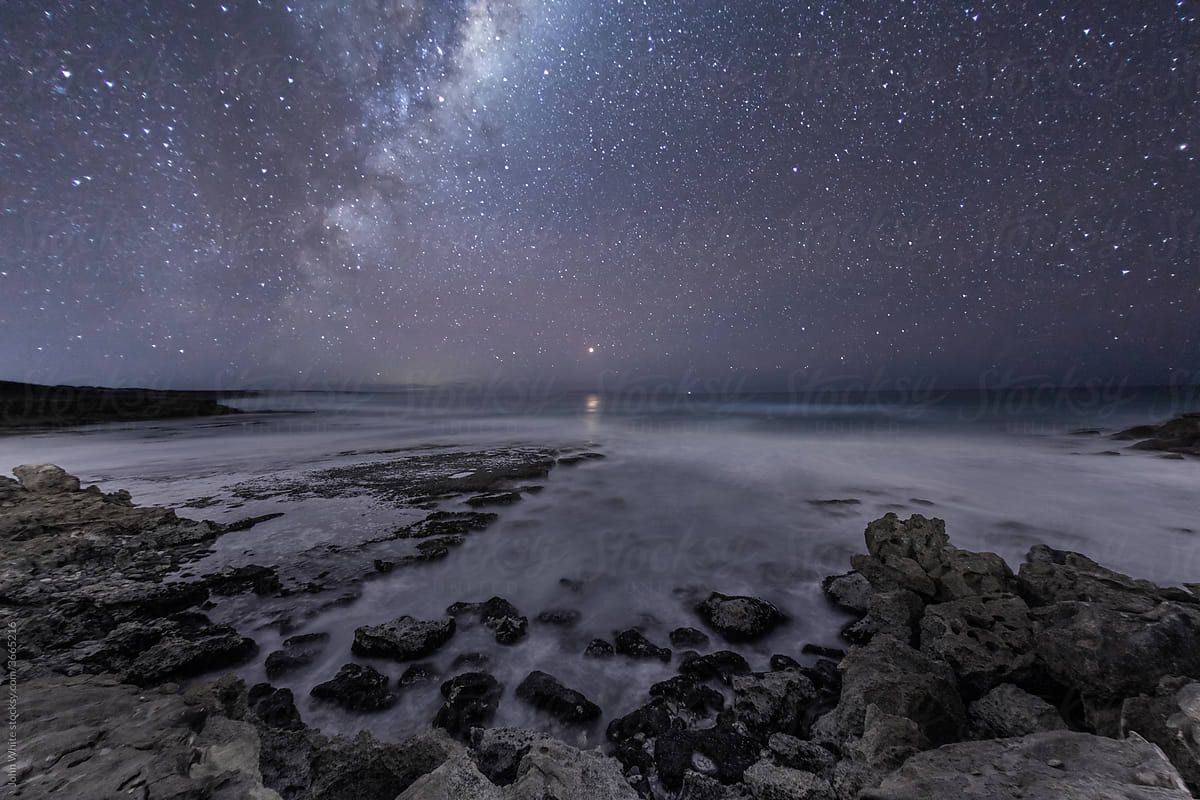 The Milky Way and Mars rising over the Southern Ocean. Sleaford Bay. Eyre Peninsula. South Australia.
