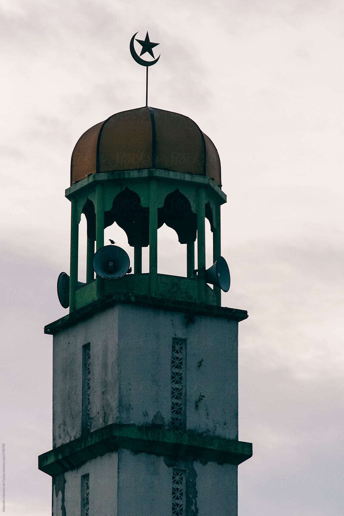 Islamic mosque tower with islam symbol