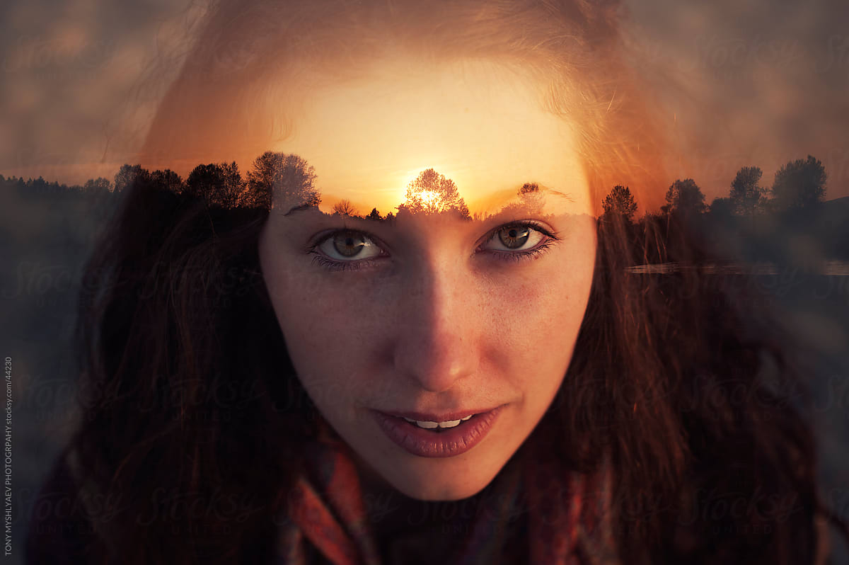 Double Exposure - Girl and Sunset