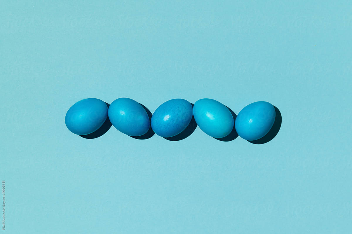 Blue Easter eggs with bold colors and shadows