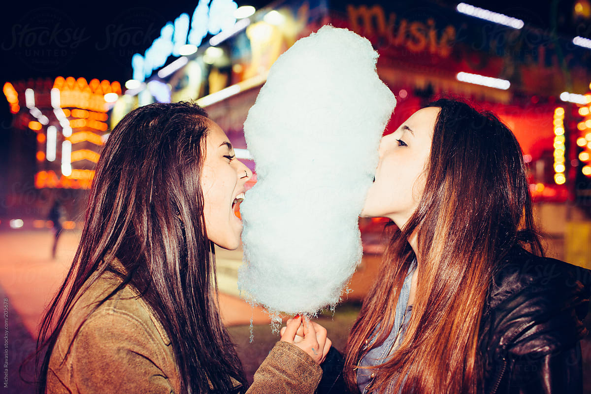 Girls Eating Cotton Candy By Stocksy Contributor Michela Ravasio 