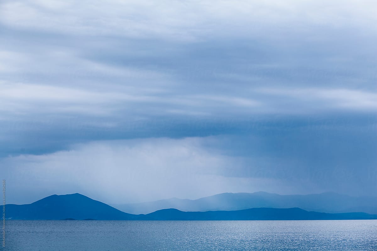 Rainy weather above the Aegean sea