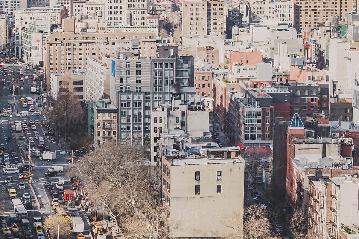 New York City neighborhood and rooftop view