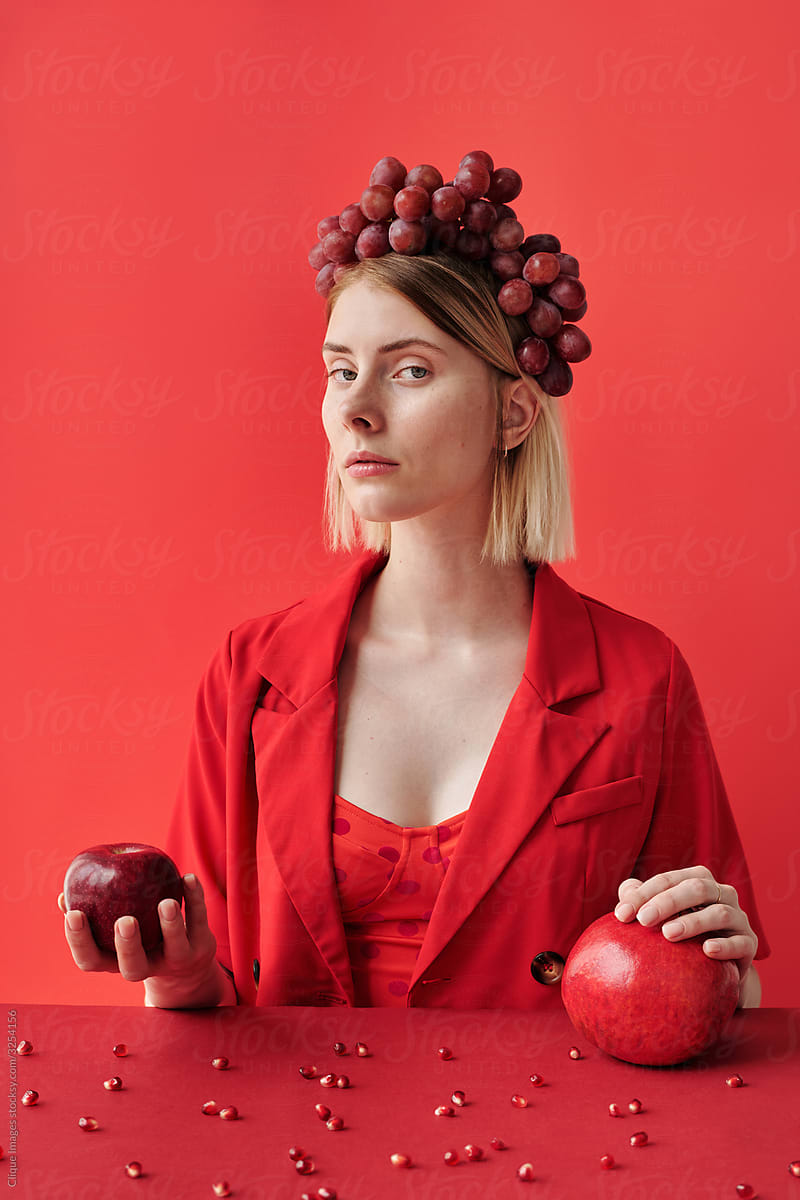 Woman With Grapes On Head