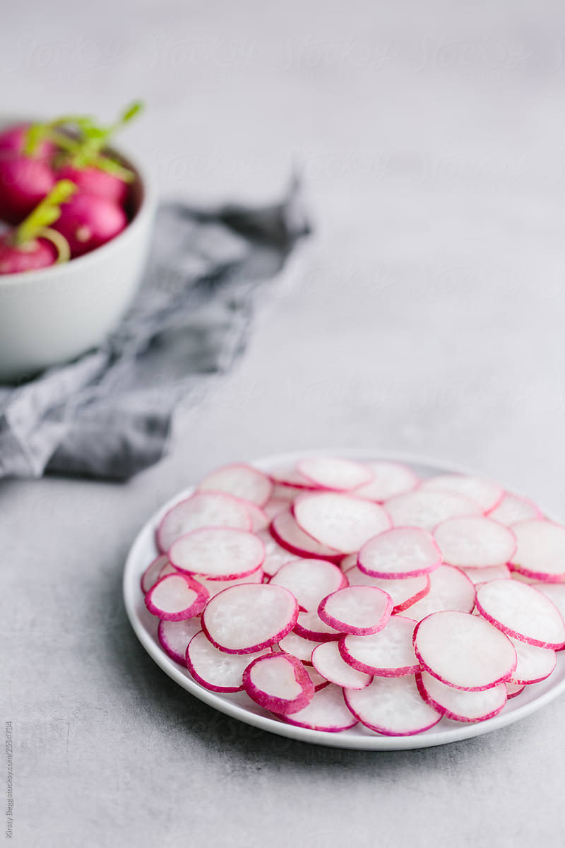 Sliced radishes on a plate
