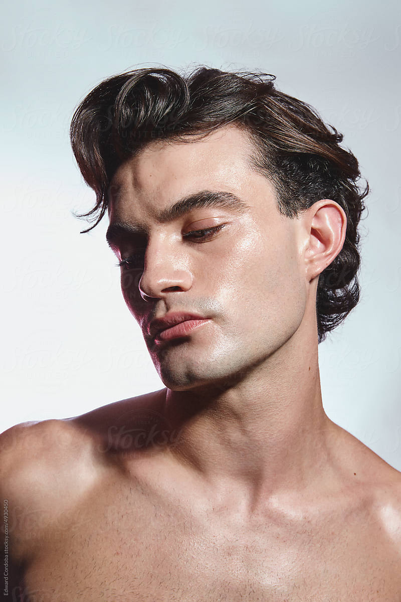 Beauty portrait of young men with healthy skin and masculine hair