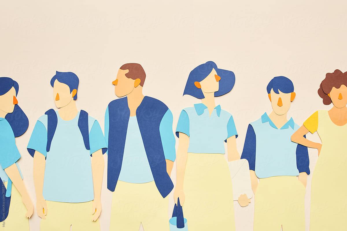 Group of young people standing together vector illustration