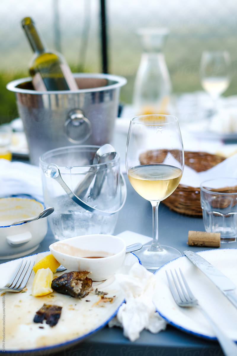 Fine dining leftovers and wine details
