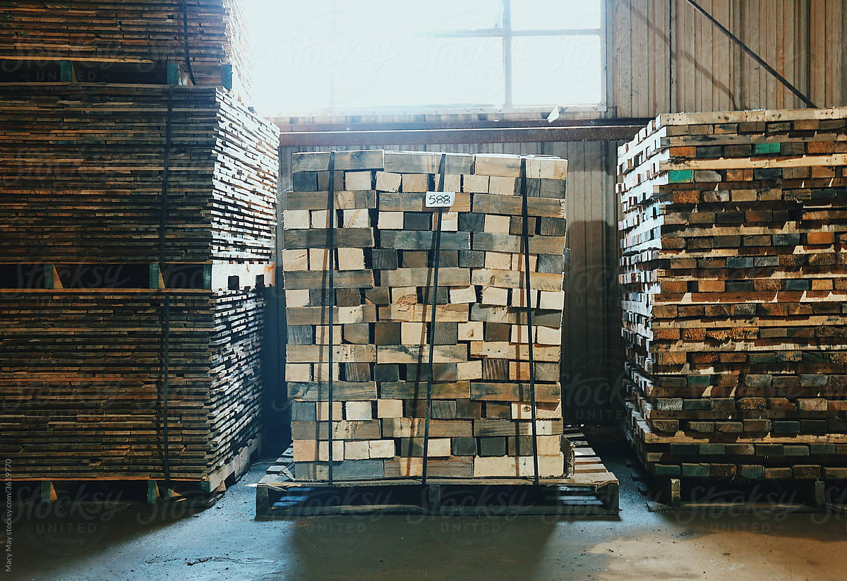 Stacks of Wood At A Recycling Warehouse