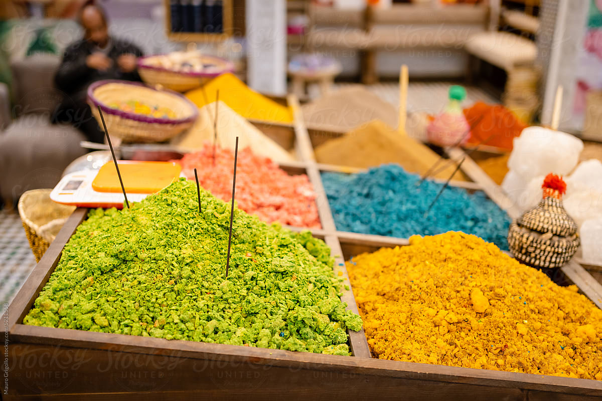 Colorful spices for sale in a market