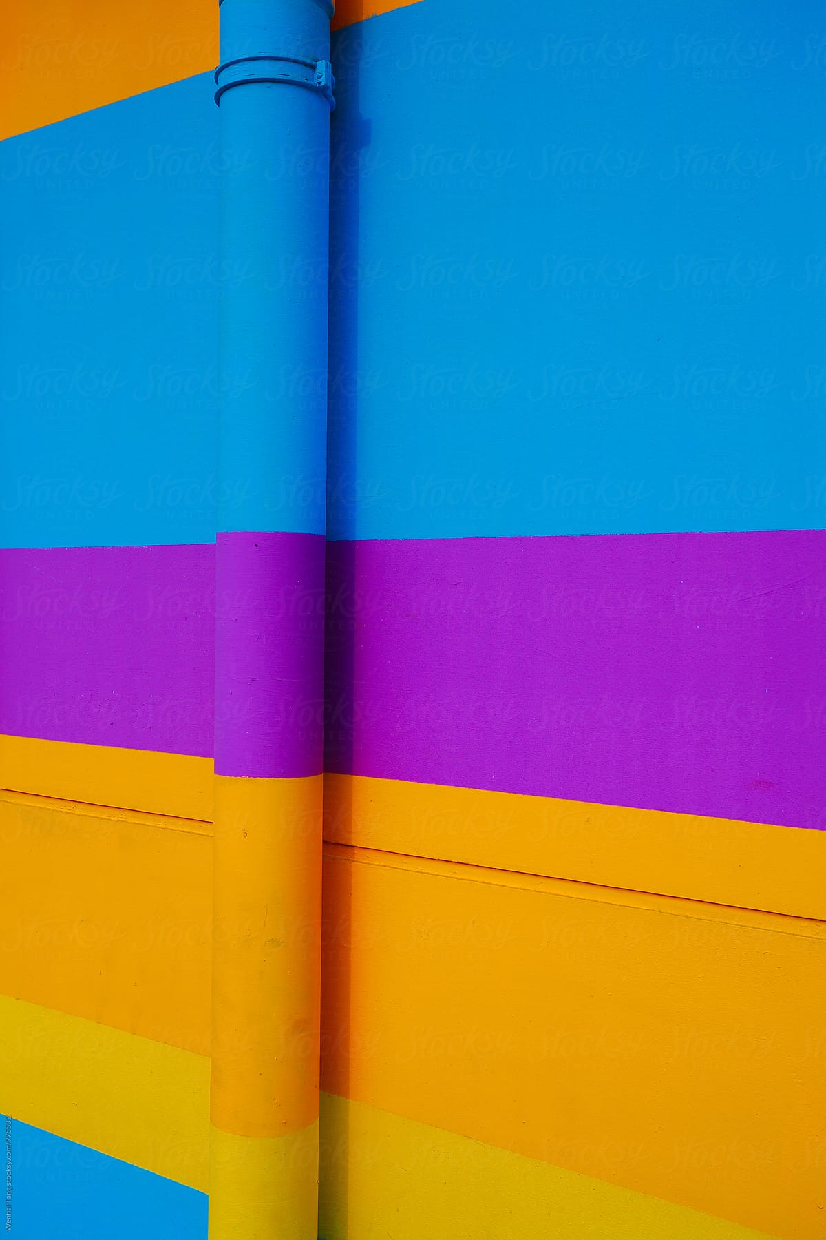 Blue Purple Yellow Orange At Horizontal Strip Of Wall Background By Wenhai Tang