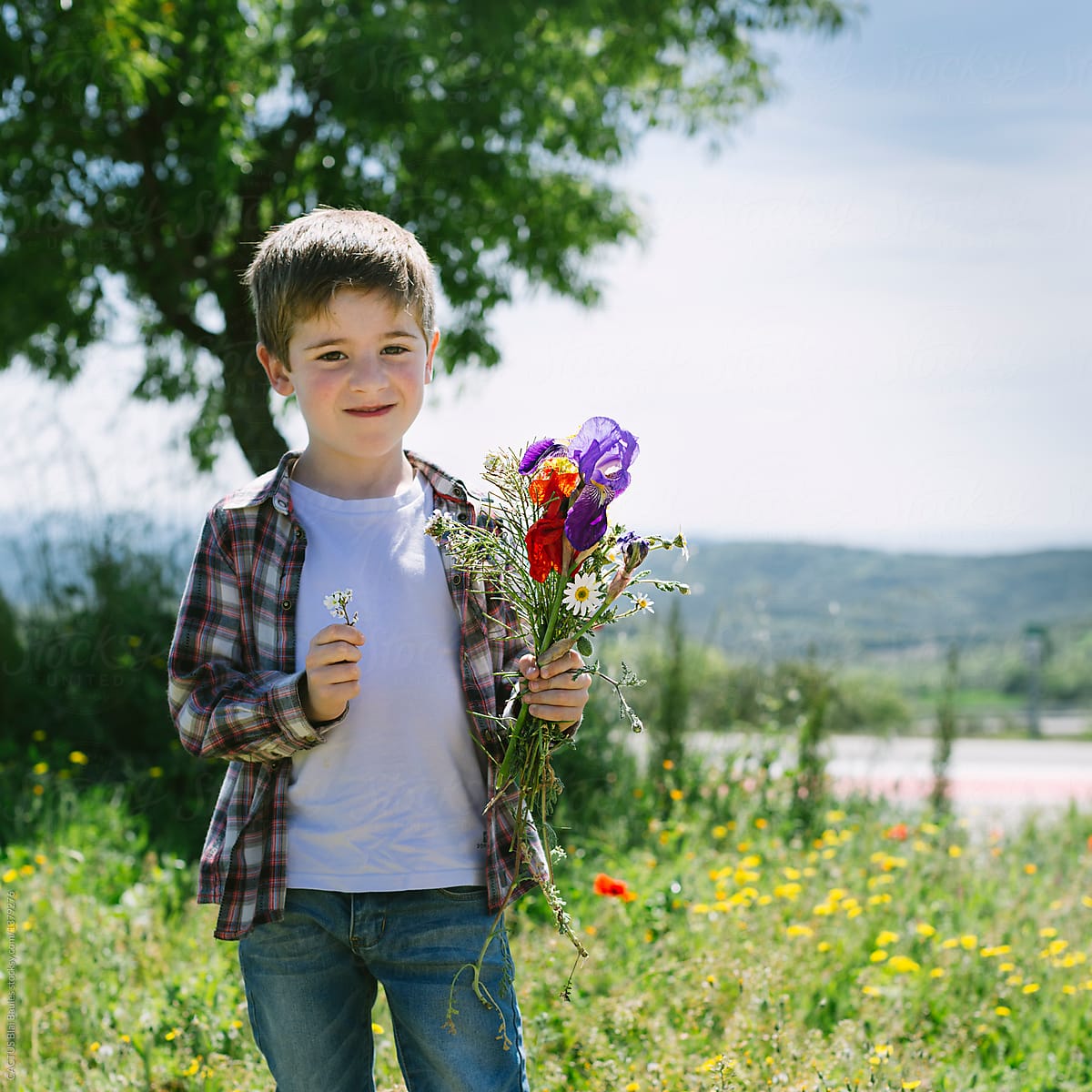 Kid picking flowers