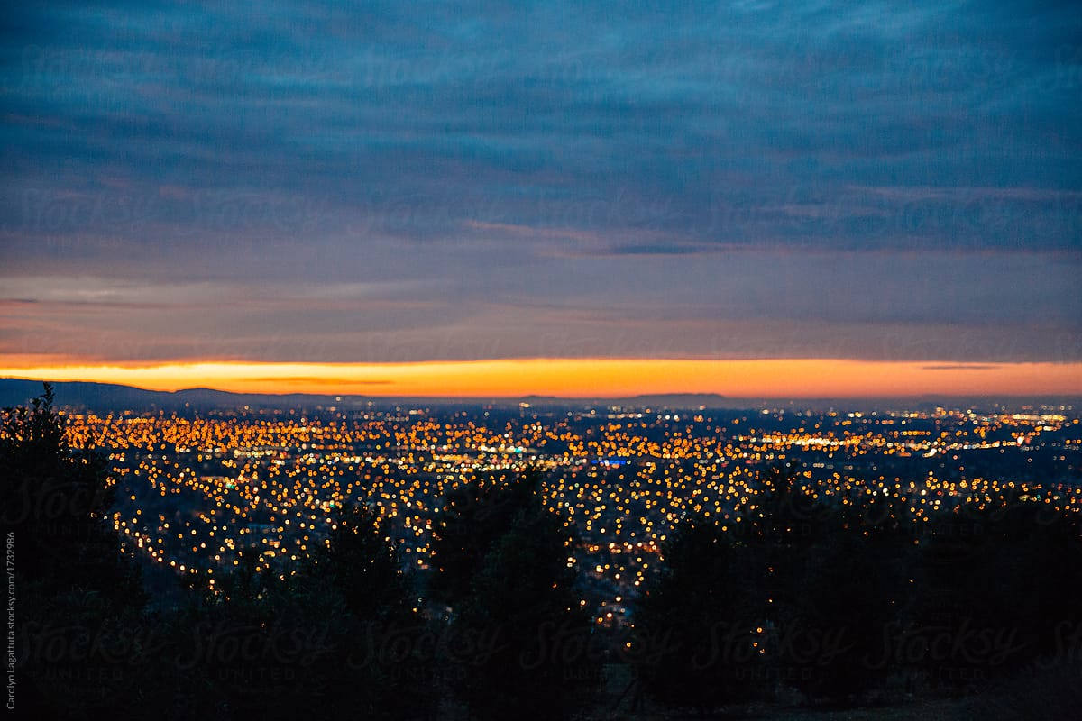 City Lights At Dusk Overlooking Silicon Valley By Carolyn Lagattuta Cityscape Silicon Valley Stocksy United