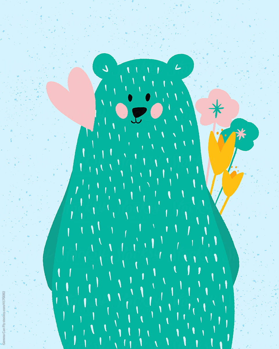 Cute shy bear in love Valentine illustration