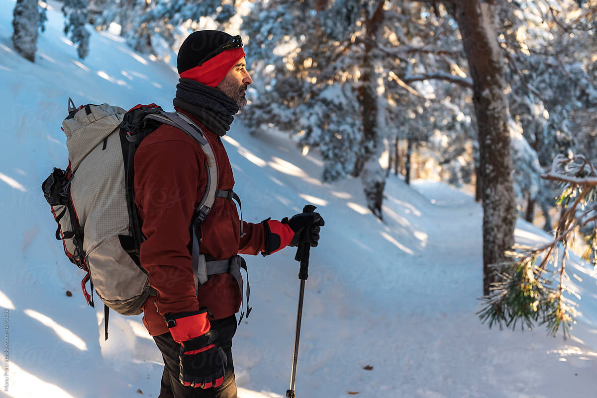Adult hiker winter mountaineering
