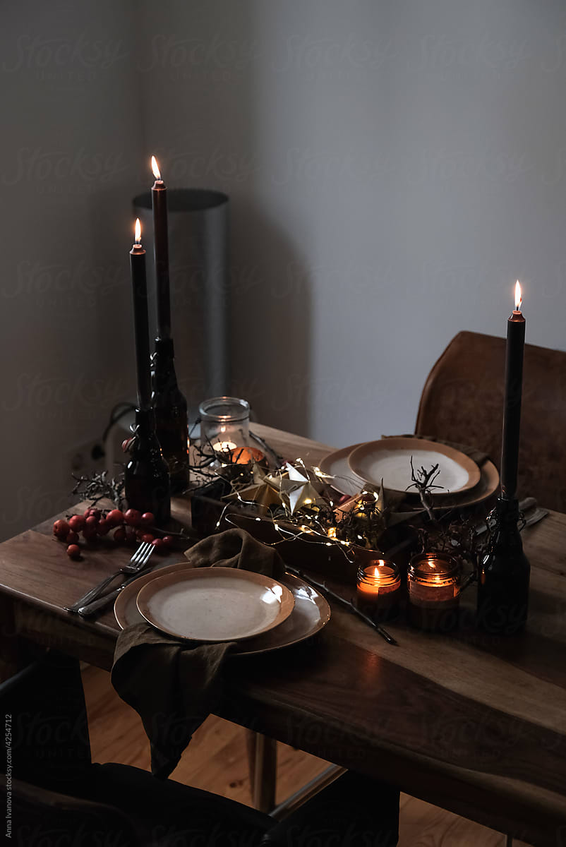 Holiday table setting for two
