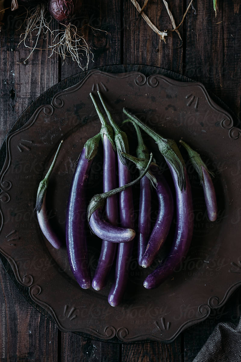 Organic purple eggplants