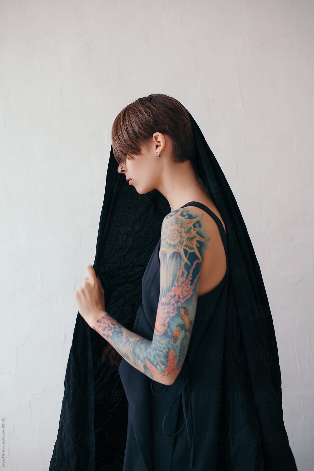 Fashion portrait of woman wearing black clothes