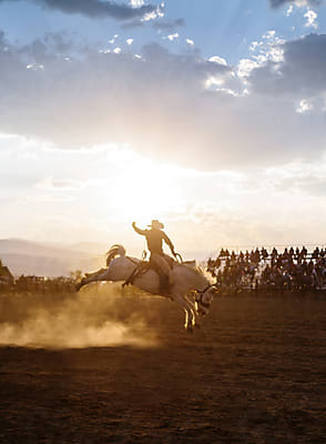 Cowboy Riding Wild Horse At Rodeo by Stocksy Contributor Matthew Spaulding  - Stocksy