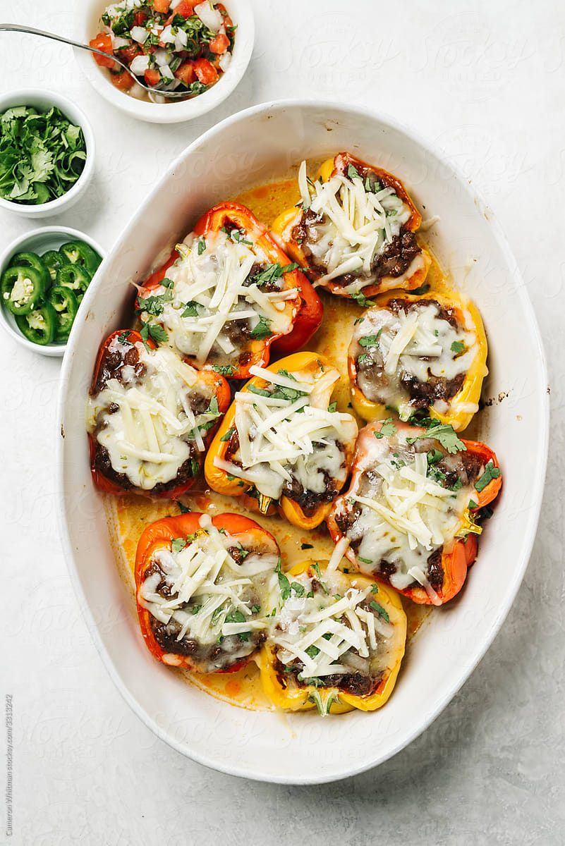 Ground beef taco meat stuffed bell peppers