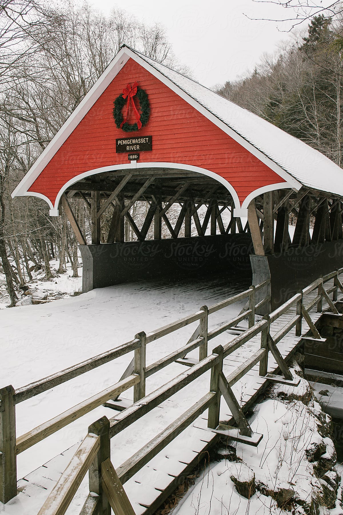 New Hampshire Covered Bridge during Holidays