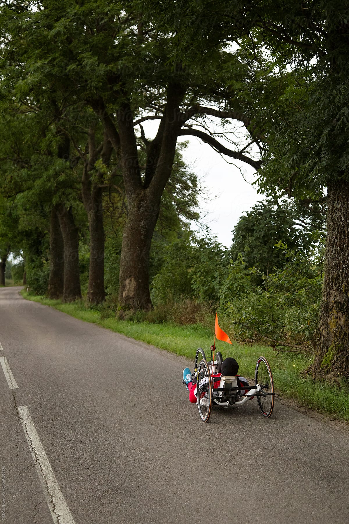 Handicapped man taking part in bicycle race