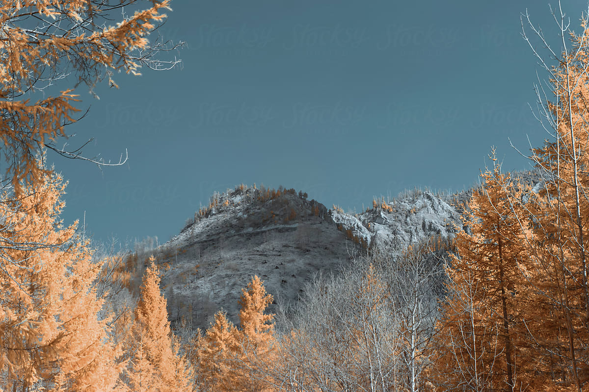 Mountain at the area Offensee in austria during spring, shot in Infrared IR
