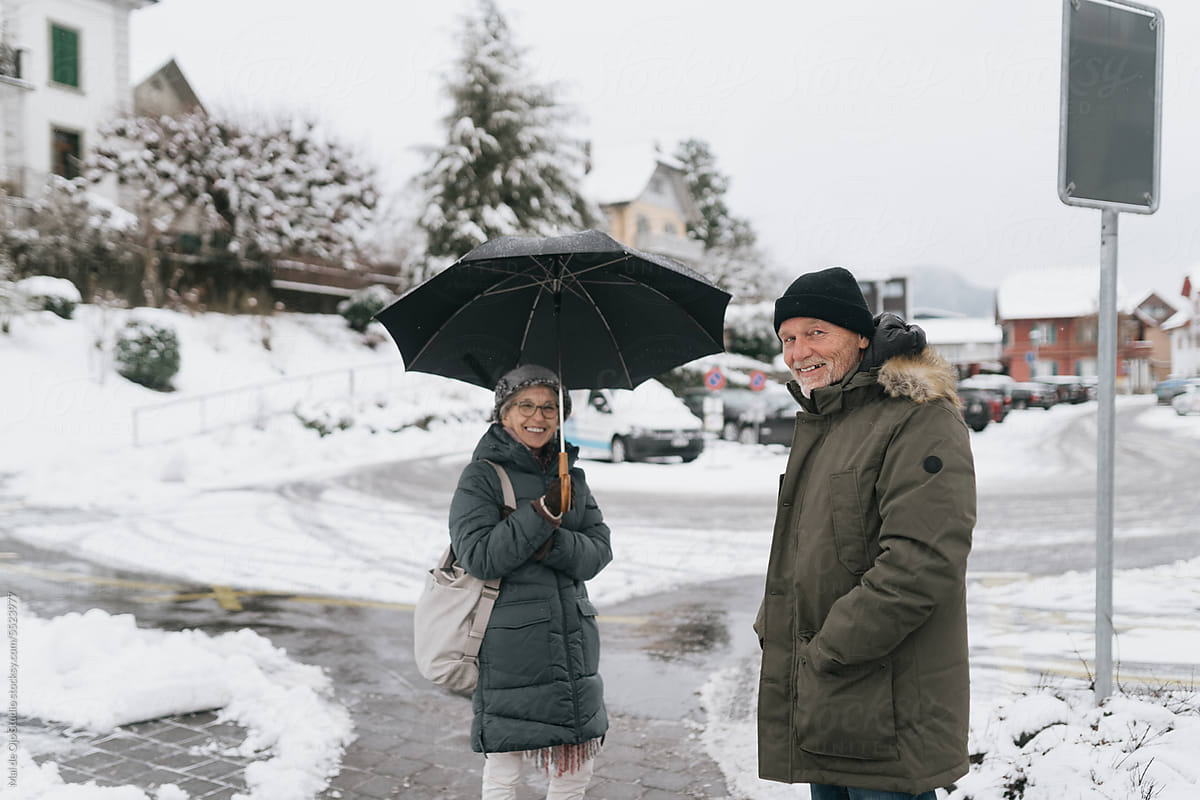 Smiling Couple in Snow