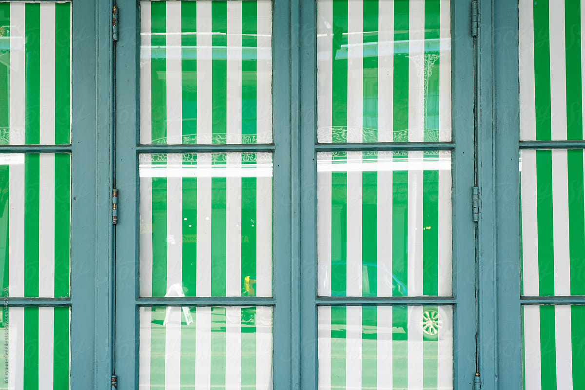 Green Stripe Pattern in Cafe Window