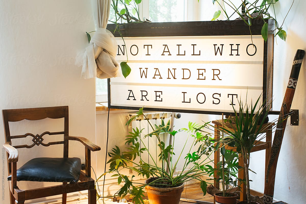 Original Berlin Living Room Detail - Sign With the Words \'Not All Who Wander Are Lost\'