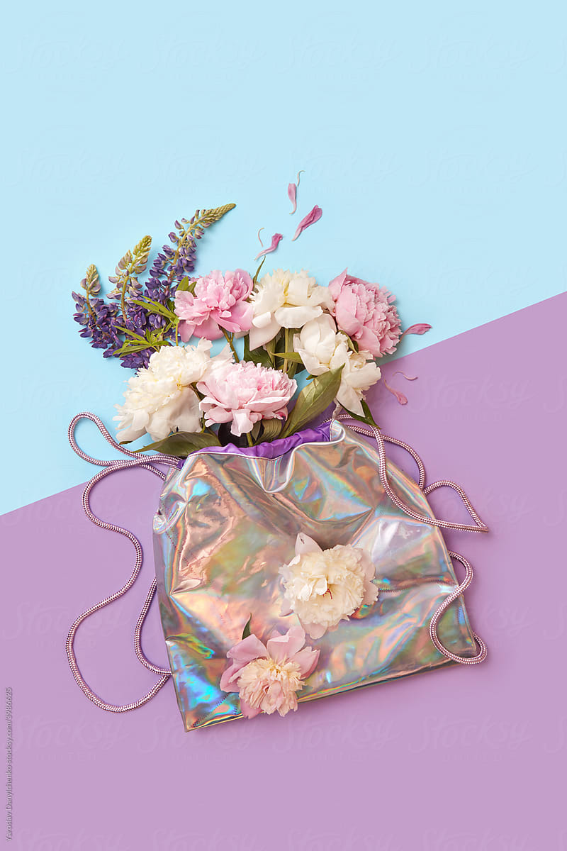 Flowers in holographic foil bag