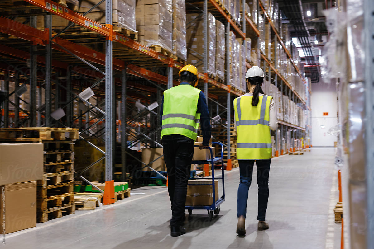Focused company stewardship workers. Warehousing operating