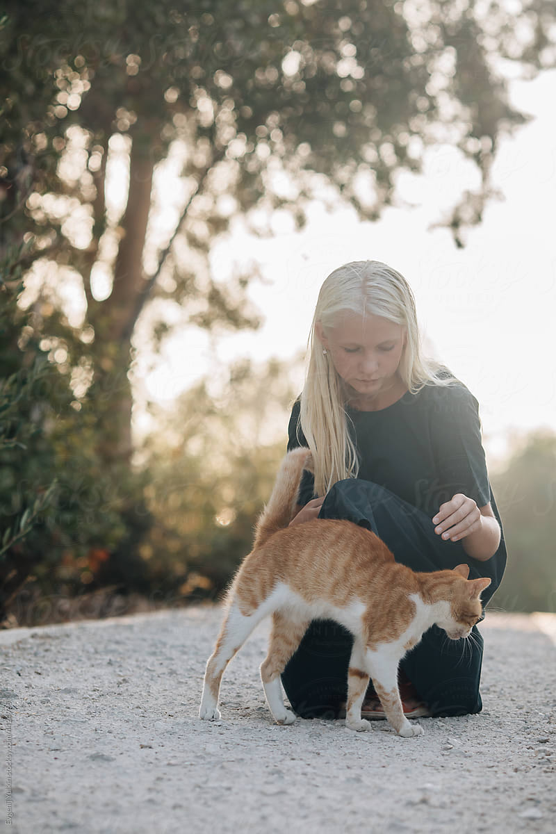 Teen girl and cat