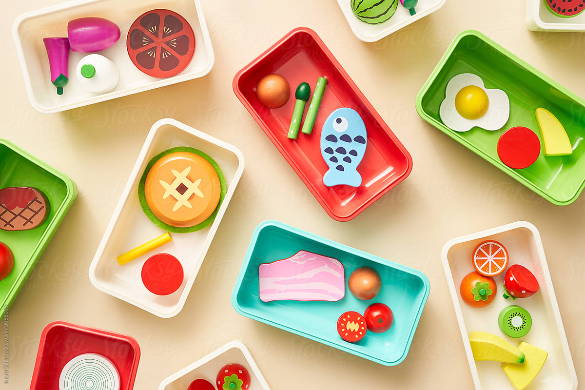Assortment of colorful toy food
