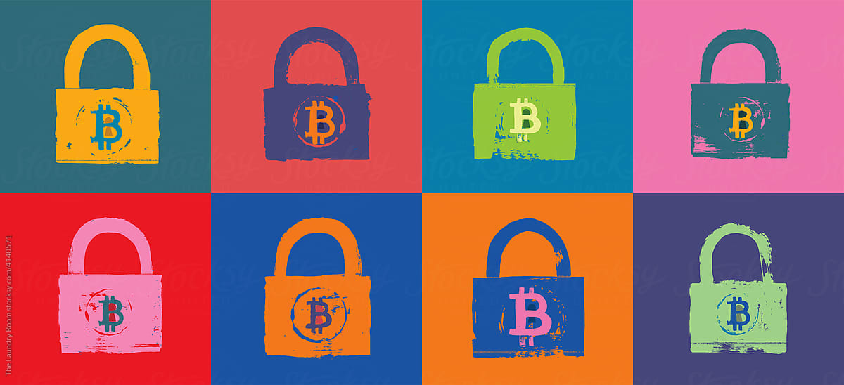 Bitcoin Symbol and Padlock, Cryptography Concept