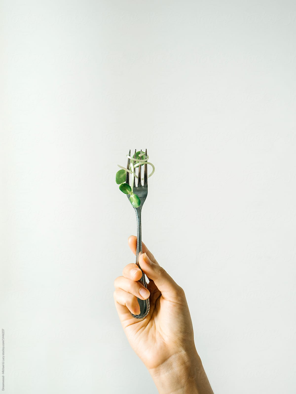 Crop hand holding fork with green