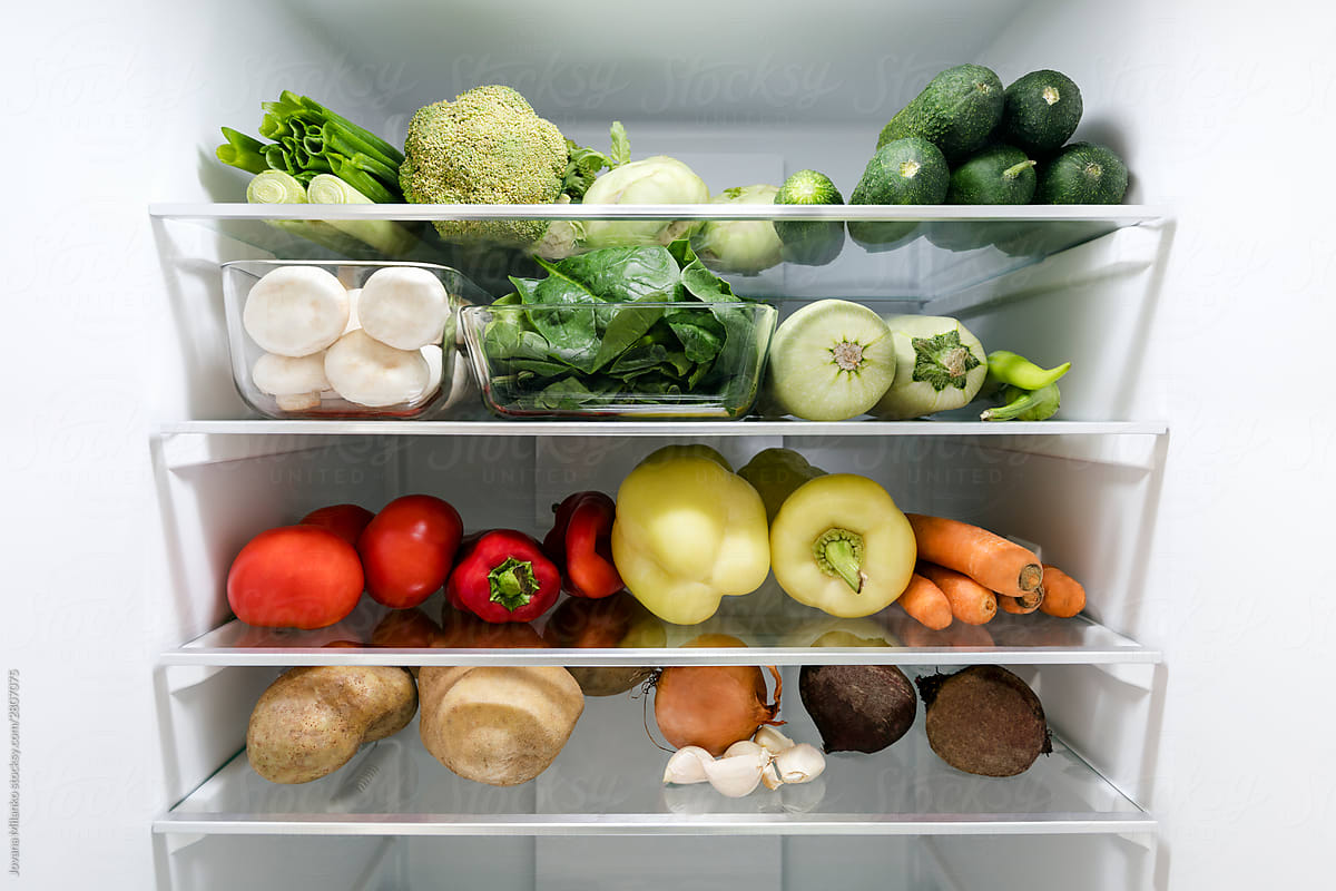 Many kinds of vegetable inside the fridge