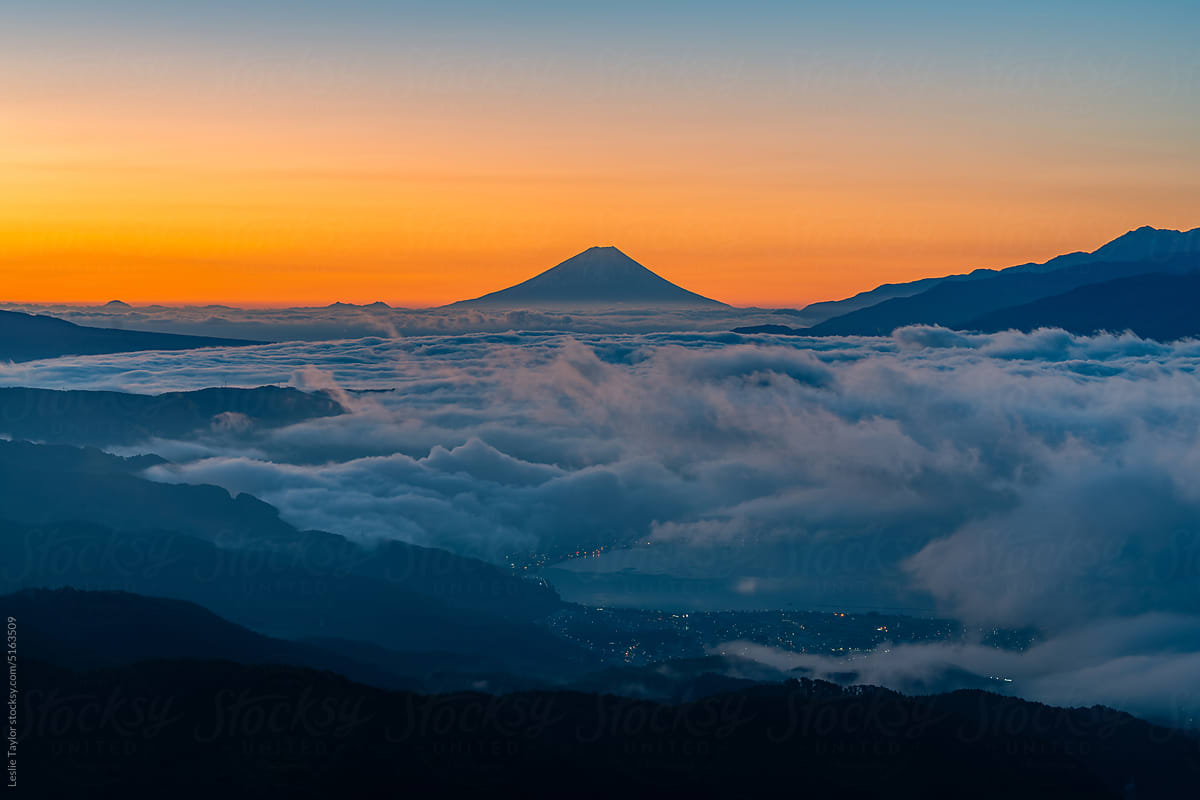 Colorful Skies Over Clouds And Valleys At Mt Fuji