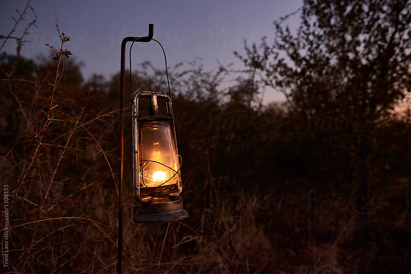 Gasoline lantern on bar in prairie