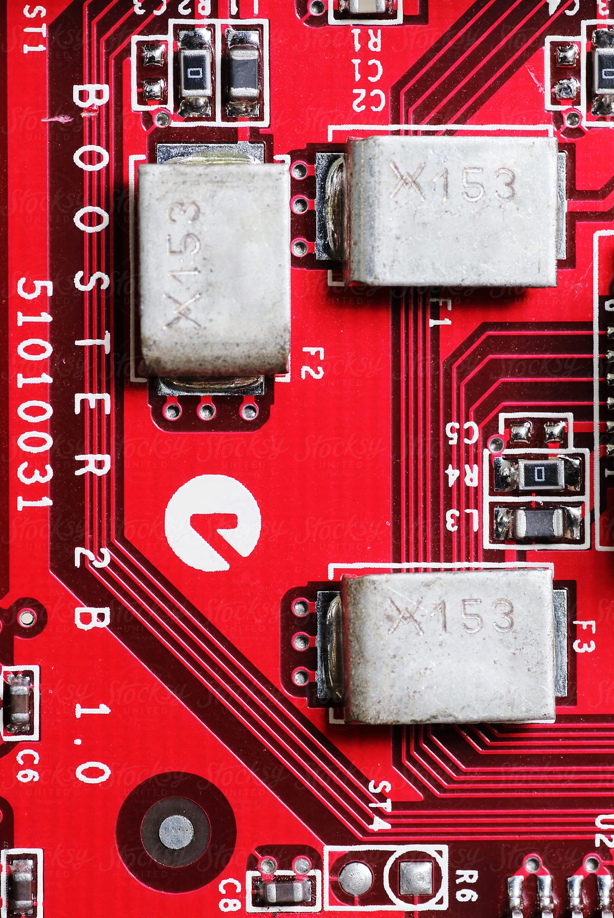 Red circuit board of a computer