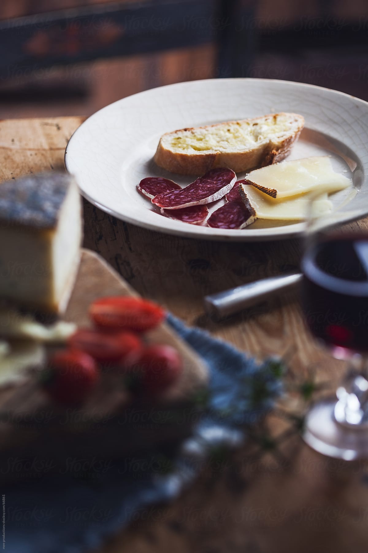 Mediterranean diet, sausage cheese and wine.