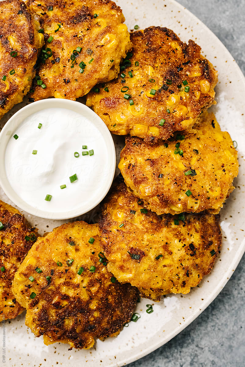 Plate of corn fritters