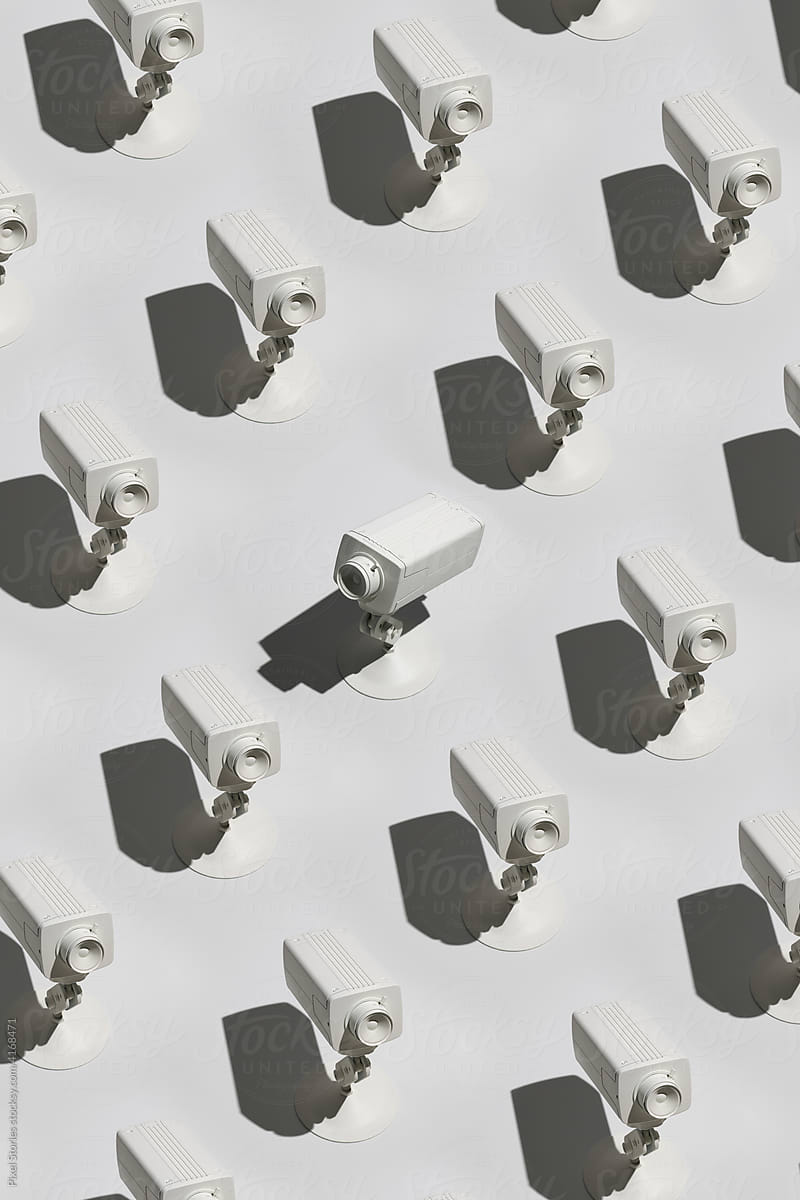 Privacy and security surveillance cameras background concept