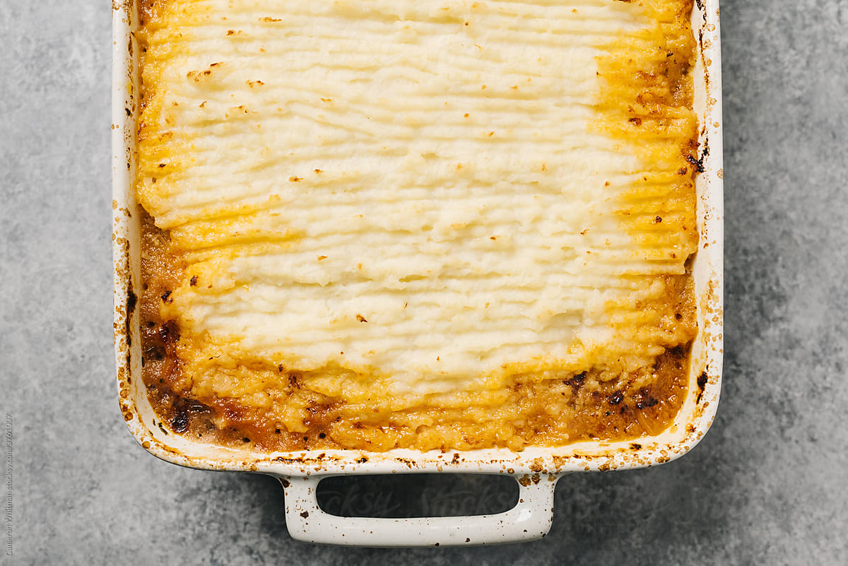 Fresh cottage pie from overhead