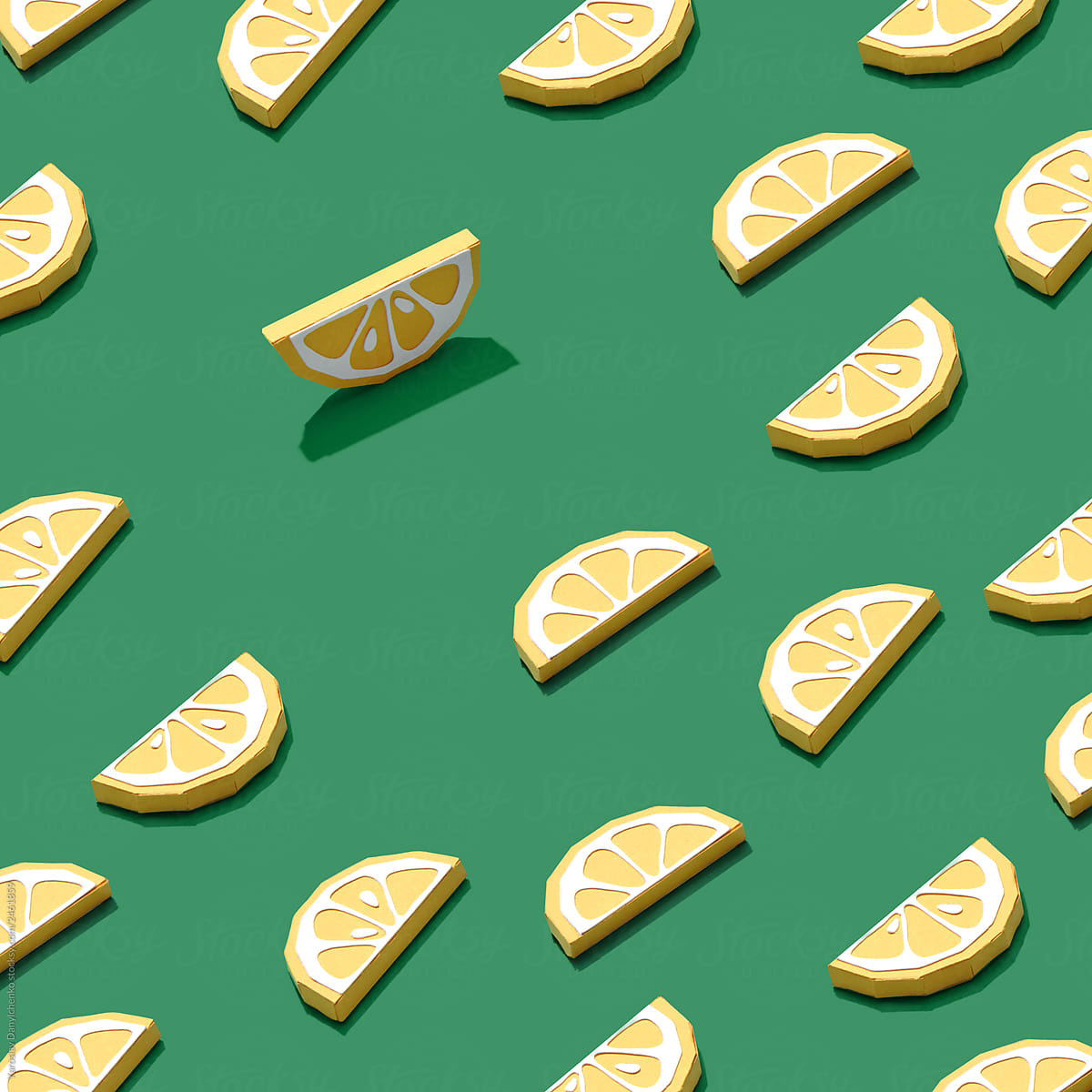 Handcraft paper pieces of ripe lemon