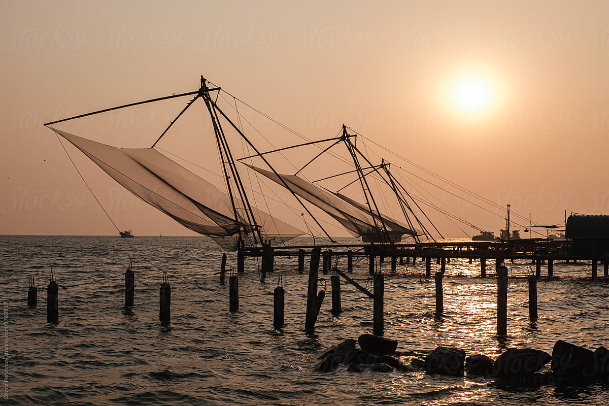 Silhouettes of craft fishing nets.