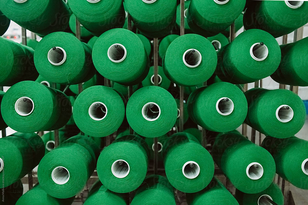 Spools of green cotton thread